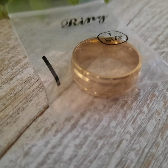 Men's -Plated, Stainless Steel Wide Band Wedding Ring - Double Grooved, Size 7 - Picture 14 of 15